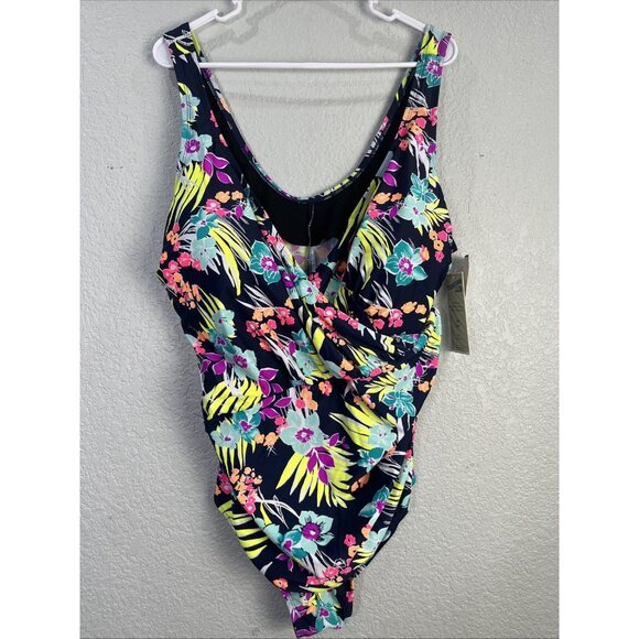 Caribbean Sand One Piece Bathing Suit Sz 24W Control Power Mesh Modest Floral - Picture 1 of 9